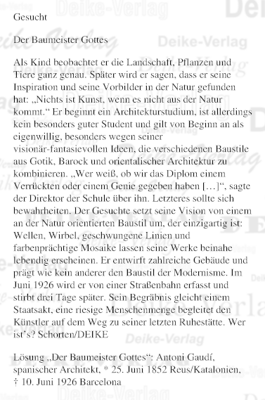 Antoni Gaudi - Personenrätsel KW 2426