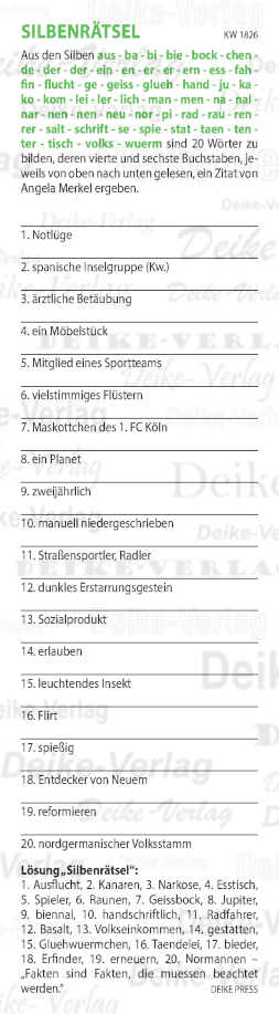 Fakten sind Fakten, die müssen beachtet werden. - Silbenrätsel KW 1826