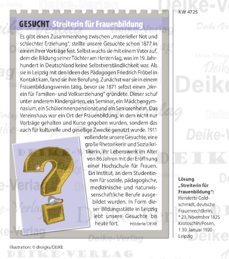 Henriette Goldschmidt - Personenrätsel KW 4725