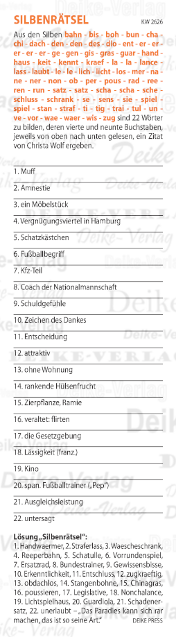 Das Paradies kann sich rar machen, das ist so seine Art  - Silbenrätsel KW 2626