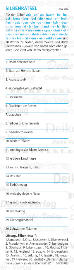 Der Sinn des Lebens ist mehr als das Leben selbst - Silbenrätsel KW 5126