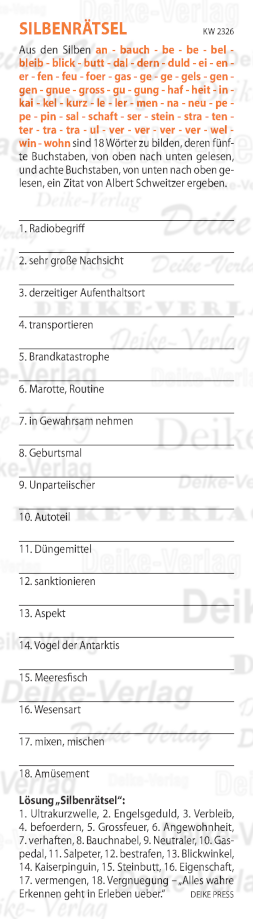 Alles wahre Erkennen geht in Erleben über - Silbenrätsel KW 2326