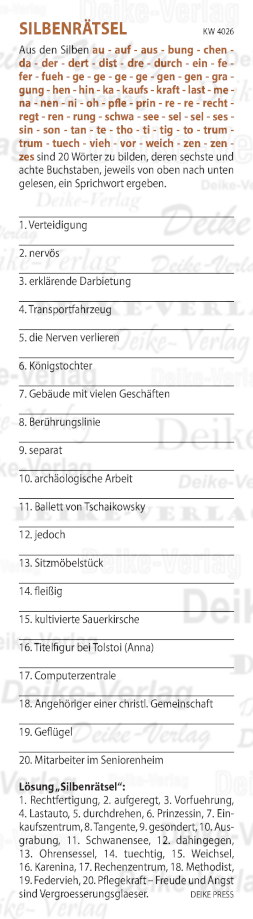 Freude und Angst sind Vergrösserungsgläser - Silbenrätsel KW 4026
