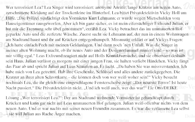 Wer terrorisiert Lea Vicky Holl (Krimirätsel)