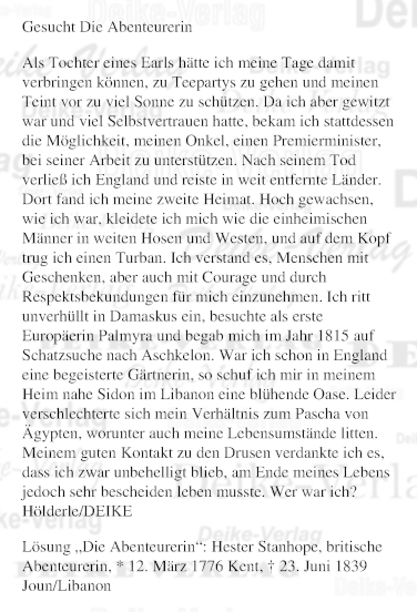 Hester Stanhope (Personenrätsel) KW 1126