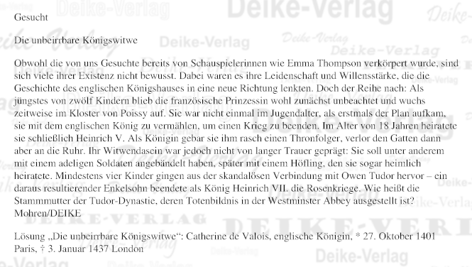 Catherine de Valois - Personenrätsel KW 4426