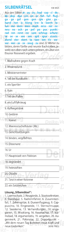 Mit dem neuen Tag kommen neue Kraft und neue Gedanken - Silbenrätsel KW 4925