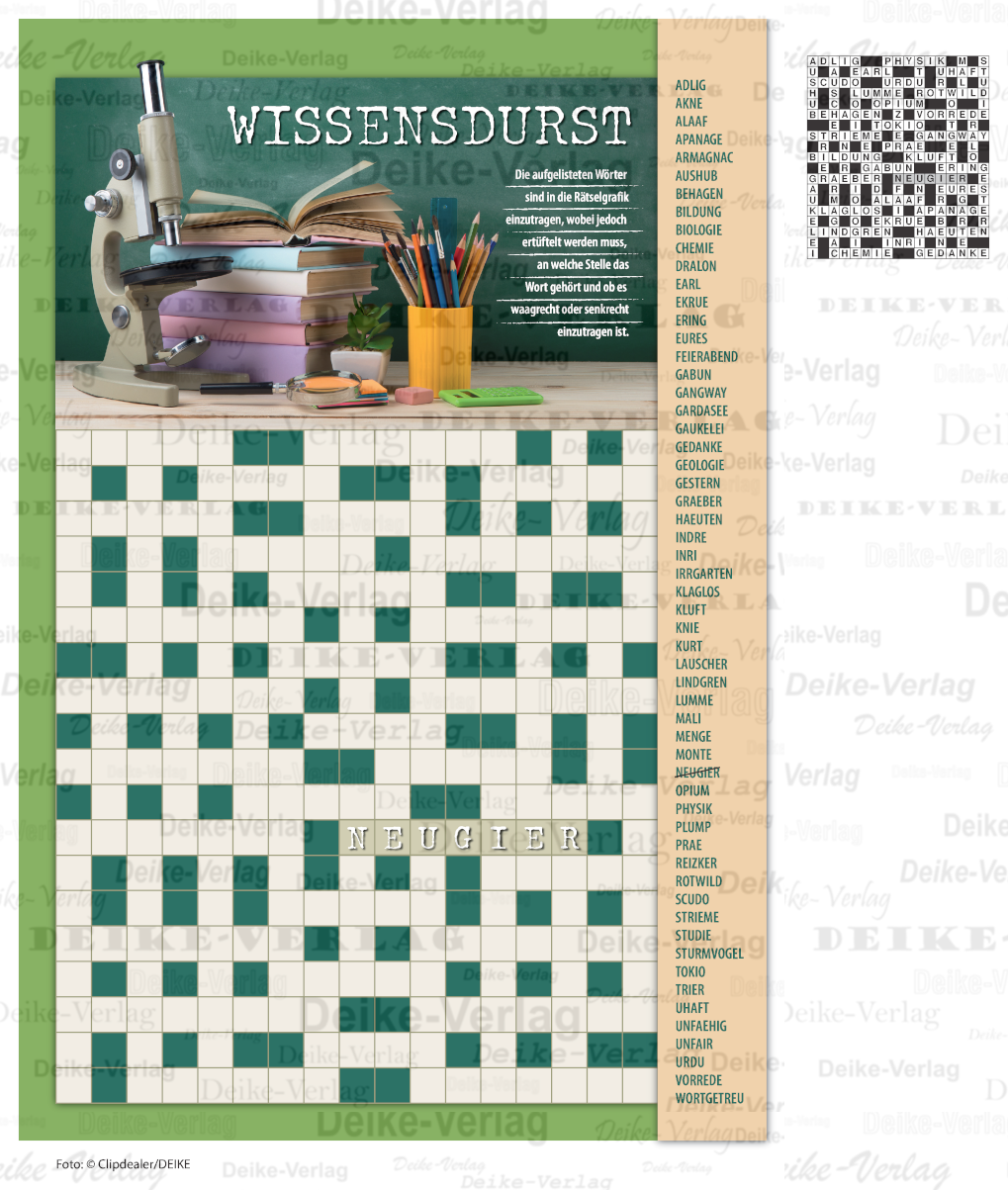 Wissensdurst  (Füllkreuzworträtsel) DIN A4