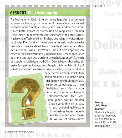 Hester Stanhope (Personenrätsel) KW 1126