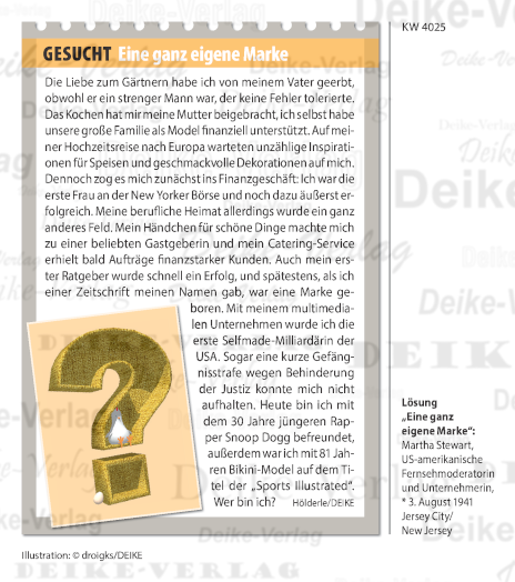 Martha Stuart - Personenrätsel KW 4025
