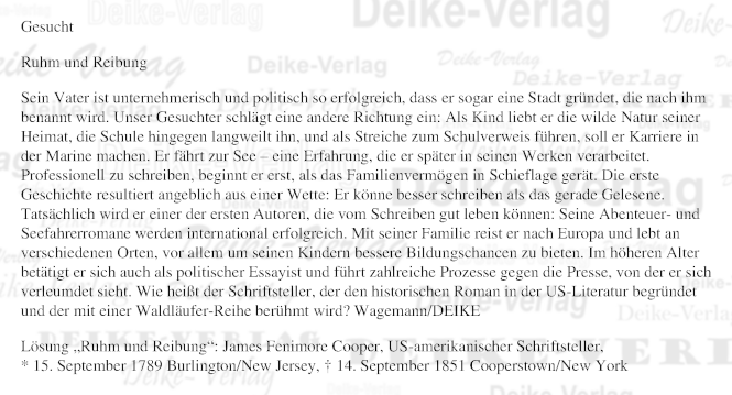 James Fenimore Cooper - Personenrätsel KW 2826