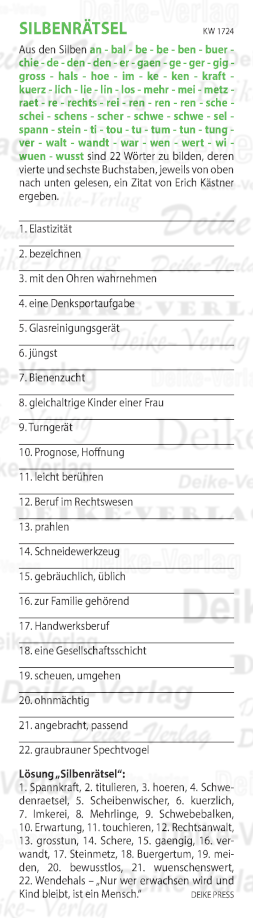 Nur wer erwachsen wird und Kind bleibt ist ein Mensch - Silbenrätsel KW 1724