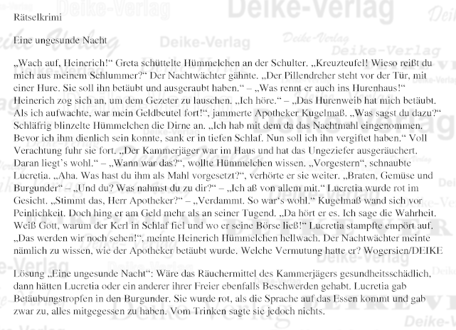 Eine ungesunde Nacht Heinrich Hümmelin (Rätselkrimi)