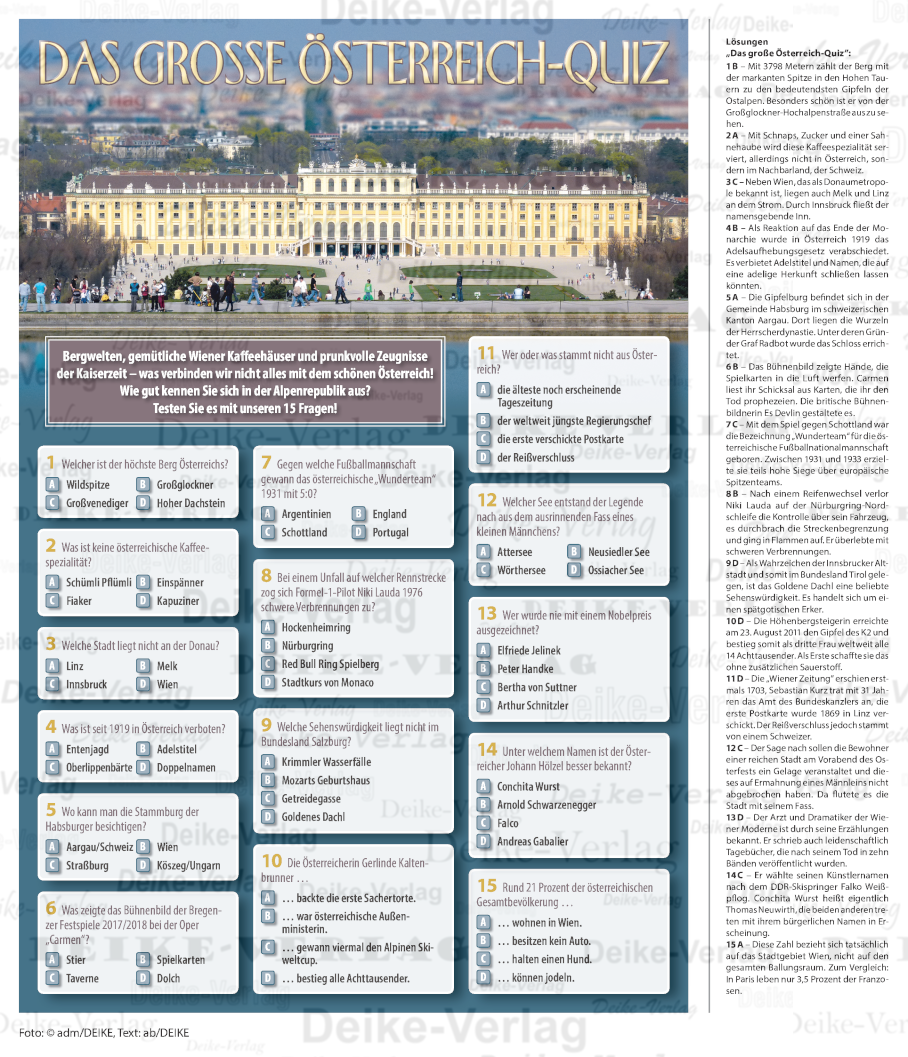 Österreich - Quiz mit 15 Fragen Österreich - Quiz mit 15 Fragen