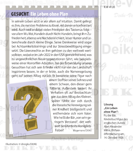 Pu der Bär - Texträtsel KW 4126