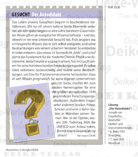 Joseph von Fraunhofer - Personenrätsel KW 2326