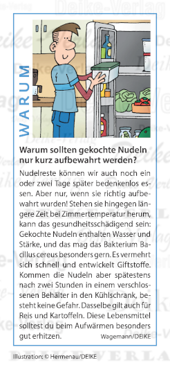 Warum sollten gekochte Nudeln nur kurz aufbewahrt werden?