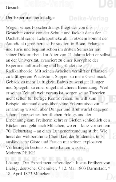 Justus Freiherr von Liebig - Personenrätsel KW 1623