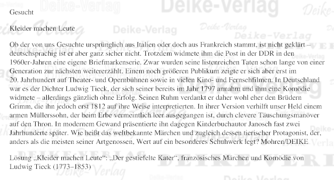 Der gestiefelte Kater - Personenrätsel KW 2223