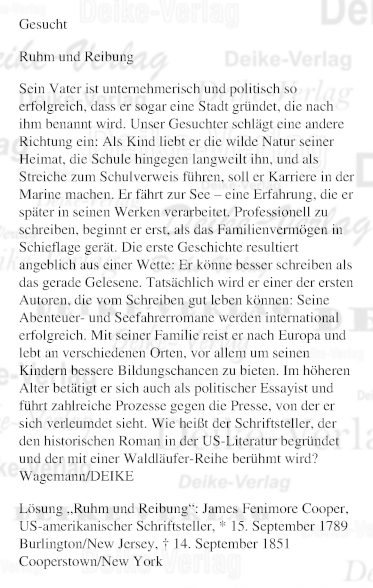 James Fenimore Cooper - Personenrätsel KW 2826