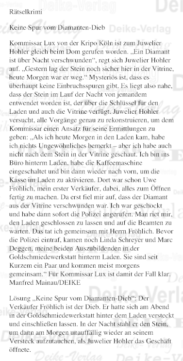 Keine Spur vom Diamentandieb