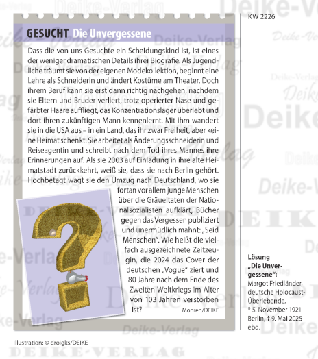 Margot Friedländer (Personenrätsel) KW 2226