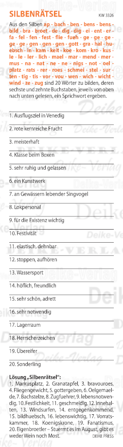 Stürmt es im August, gibt es weder Wein noch Most  - Silbenrätsel KW 3326