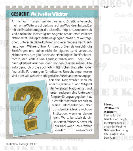Internationaler Gerichtshof (Texträtsel) KW 1626