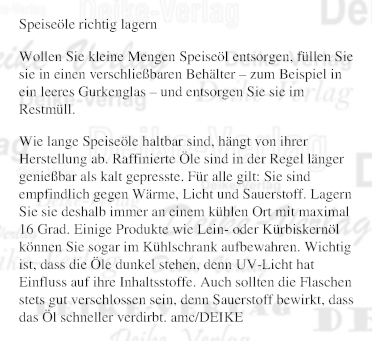 Speiseöl richtig lagern