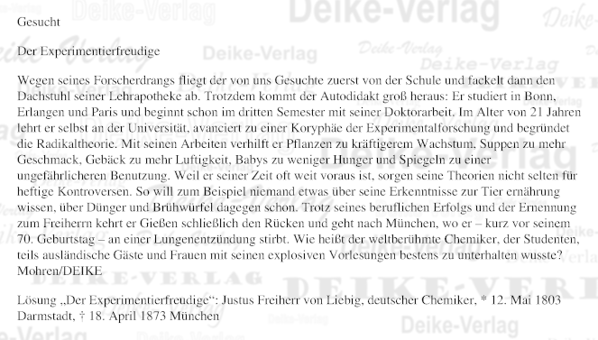 Justus Freiherr von Liebig - Personenrätsel KW 1623