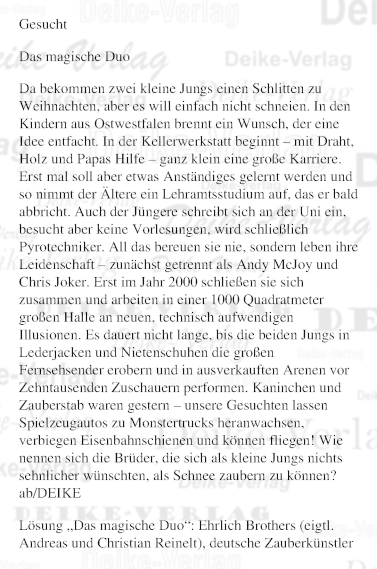 Ehrlich Brothers - Personenrätsel KW 4125