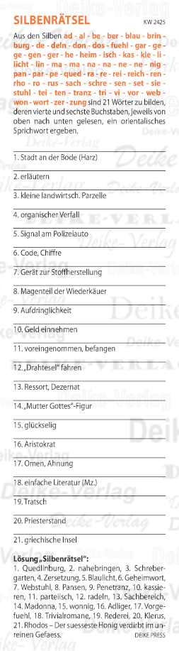 Der süßeste Honig verdirbt im unreinen Gefäß - Silbenrätsel KW 2425 Der süßeste Honig verdirbt im unreinen Gefäß - Silbenrätsel KW 2425