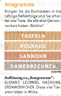 Tiere in Afrika - Anagramme