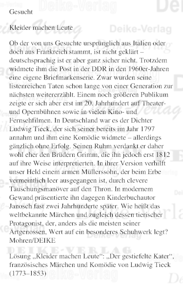 Der gestiefelte Kater - Personenrätsel KW 2223