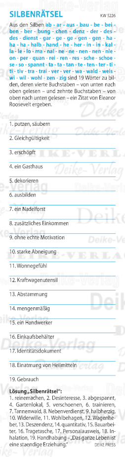 Das ganze Leben ist eine ständige Erziehung - Silbenrätsel KW 5226