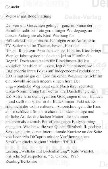 Kate Winslet - Personenrätsel KW 4225